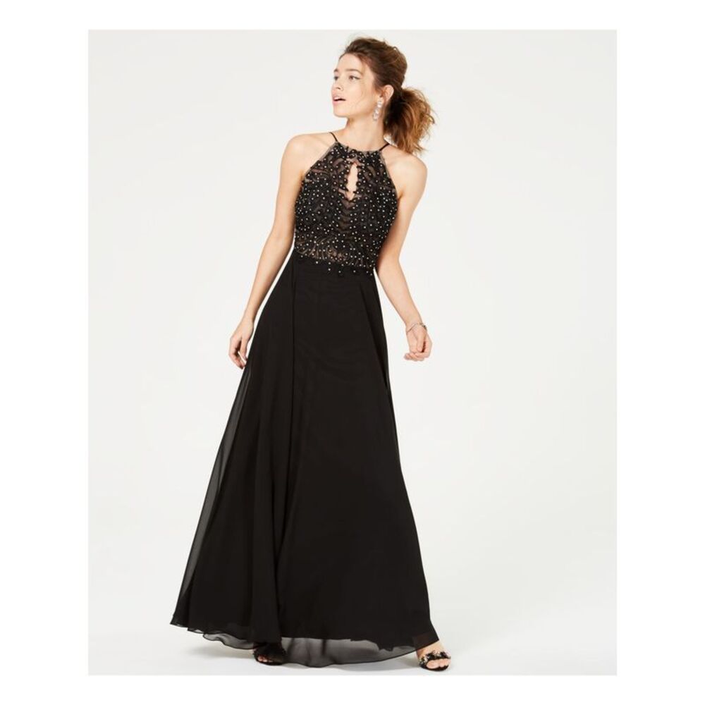 NWT BLONDIE Womens Sheath Maxi Dress Black Sleeveless Halter Juniors 3